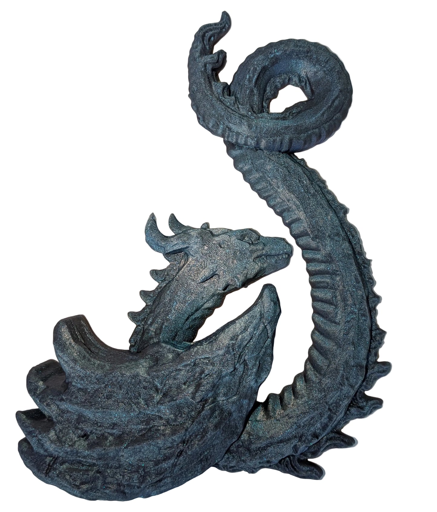 A blue-gray dragon wall sculpture with a textured, weathered finish, shown against a plain off-white background.