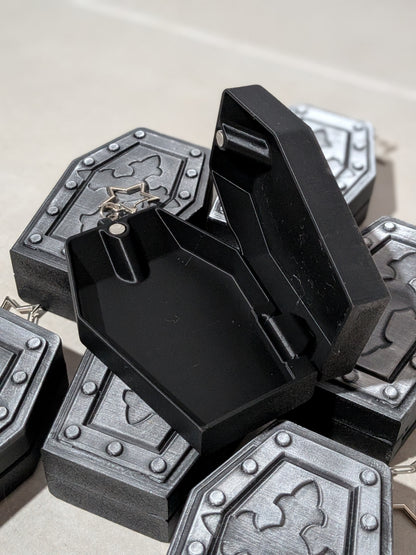 Gothic Coffin Keychain Box | Coffin Bag Charm Container | Tiny Trinket Holder | Halloween Purse Accessory | 3D Printed