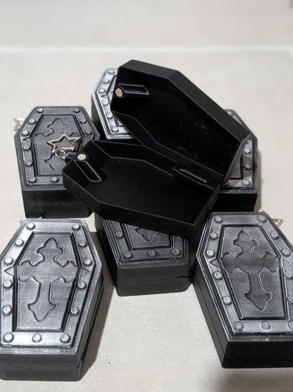Gothic Coffin Keychain Box | Coffin Bag Charm Container | Tiny Trinket Holder | Halloween Purse Accessory | 3D Printed