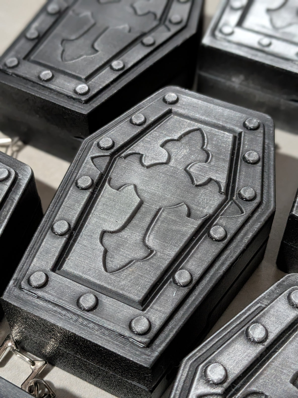 Gothic Coffin Keychain Box | Coffin Bag Charm Container | Tiny Trinket Holder | Halloween Purse Accessory | 3D Printed