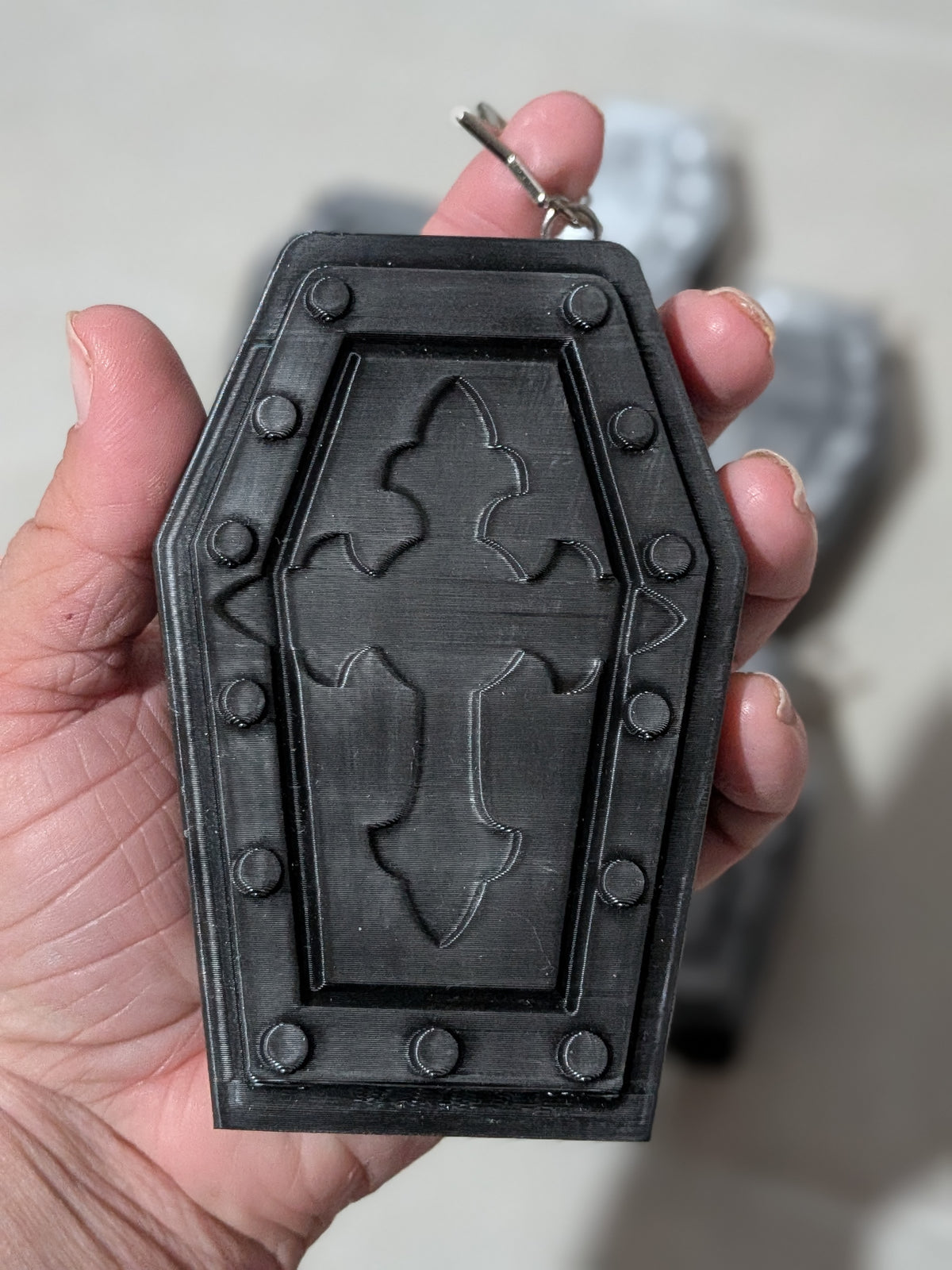 Gothic Coffin Keychain Box | Coffin Bag Charm Container | Tiny Trinket Holder | Halloween Purse Accessory | 3D Printed