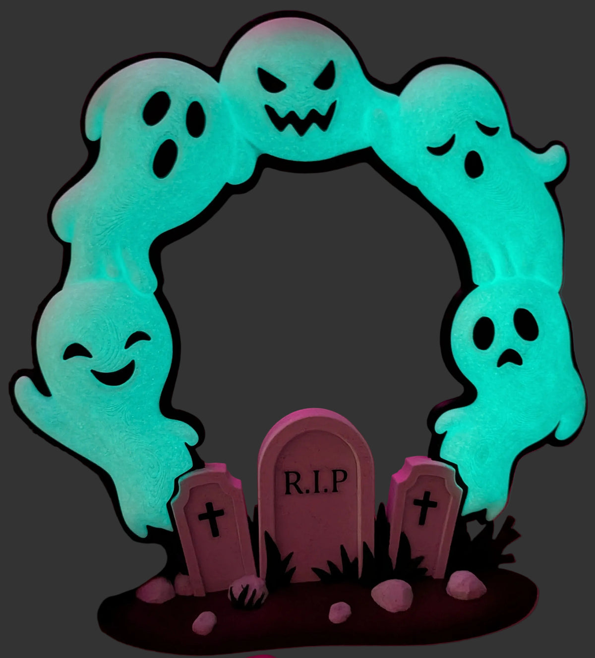 Glow in the Dark Ghost Wreath | UV Reactive Halloween Decor | 3D Printed Ghost Wreath | Indoor Halloween Wall Decor