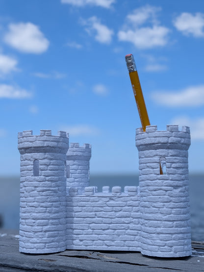 Castle desk organizer, close-up of turret and window details