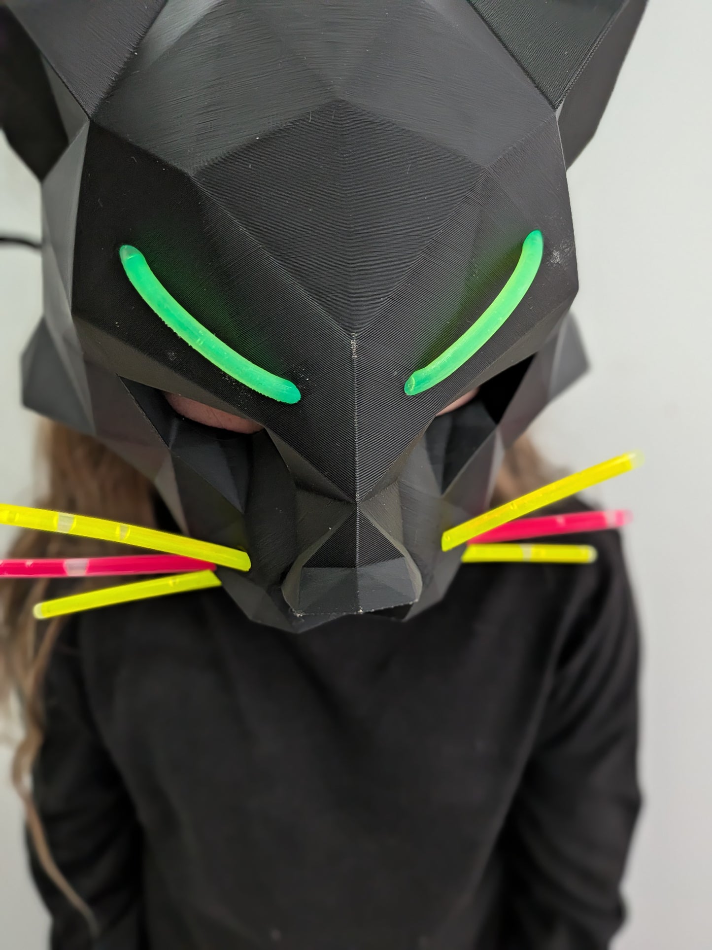 Glow Stick Black Cat Mask – 3D Printed Halloween Cat Mask & Costume Accessory