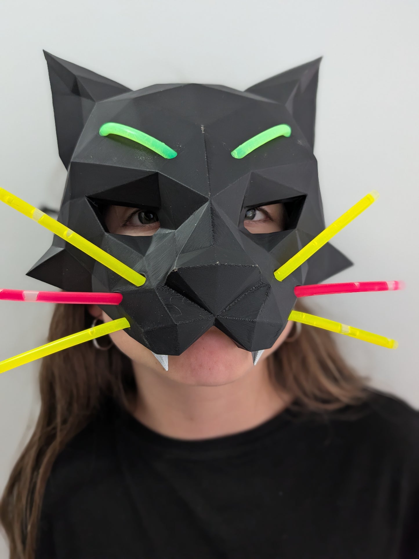 Glow Stick Black Cat Mask – 3D Printed Halloween Cat Mask & Costume Accessory