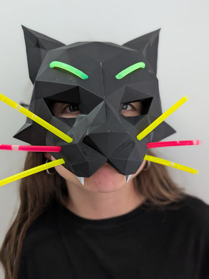 Glow Stick Black Cat Mask – 3D Printed Halloween Cat Mask & Costume Accessory