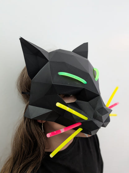 Glow Stick Black Cat Mask – 3D Printed Halloween Cat Mask & Costume Accessory