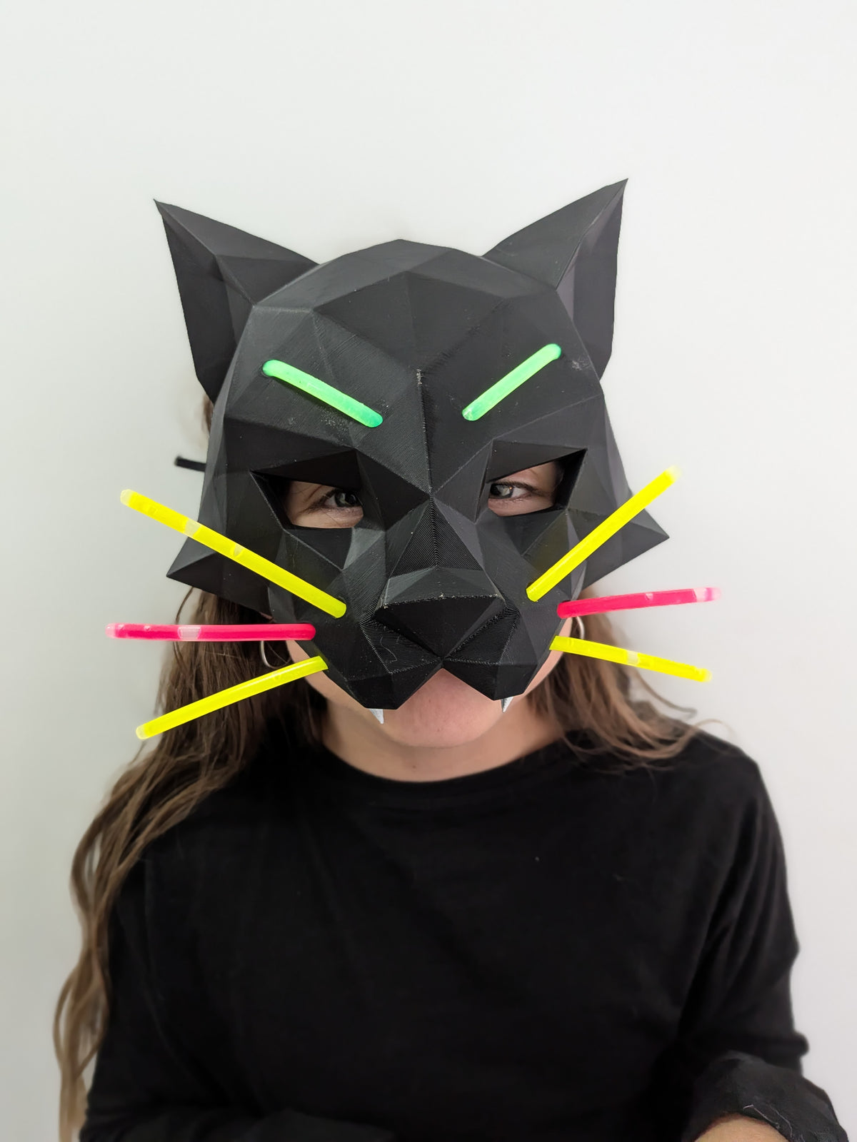 Glow Stick Black Cat Mask – 3D Printed Halloween Cat Mask & Costume Accessory