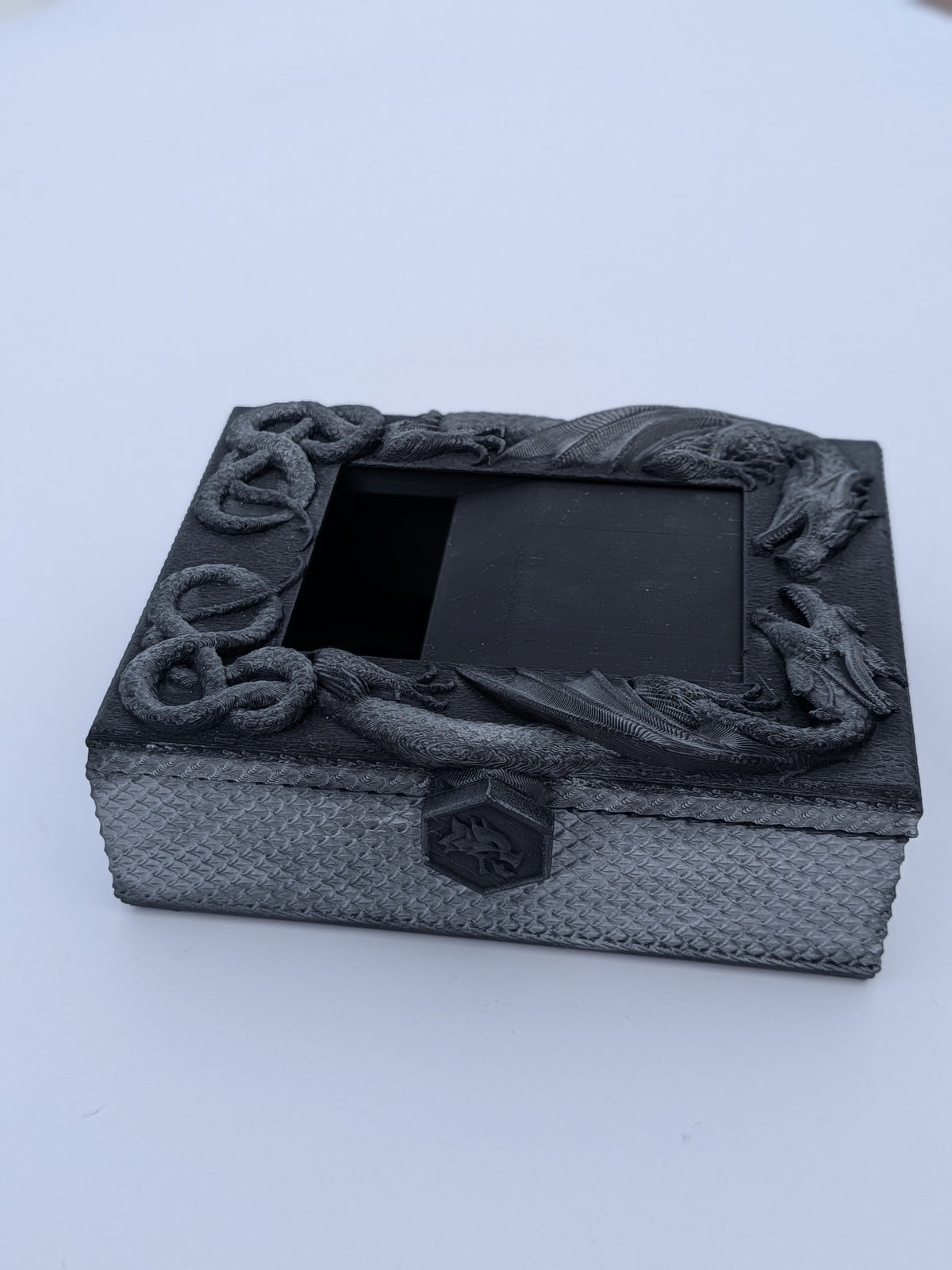 Dragon deck box shown open with the card compartment visible