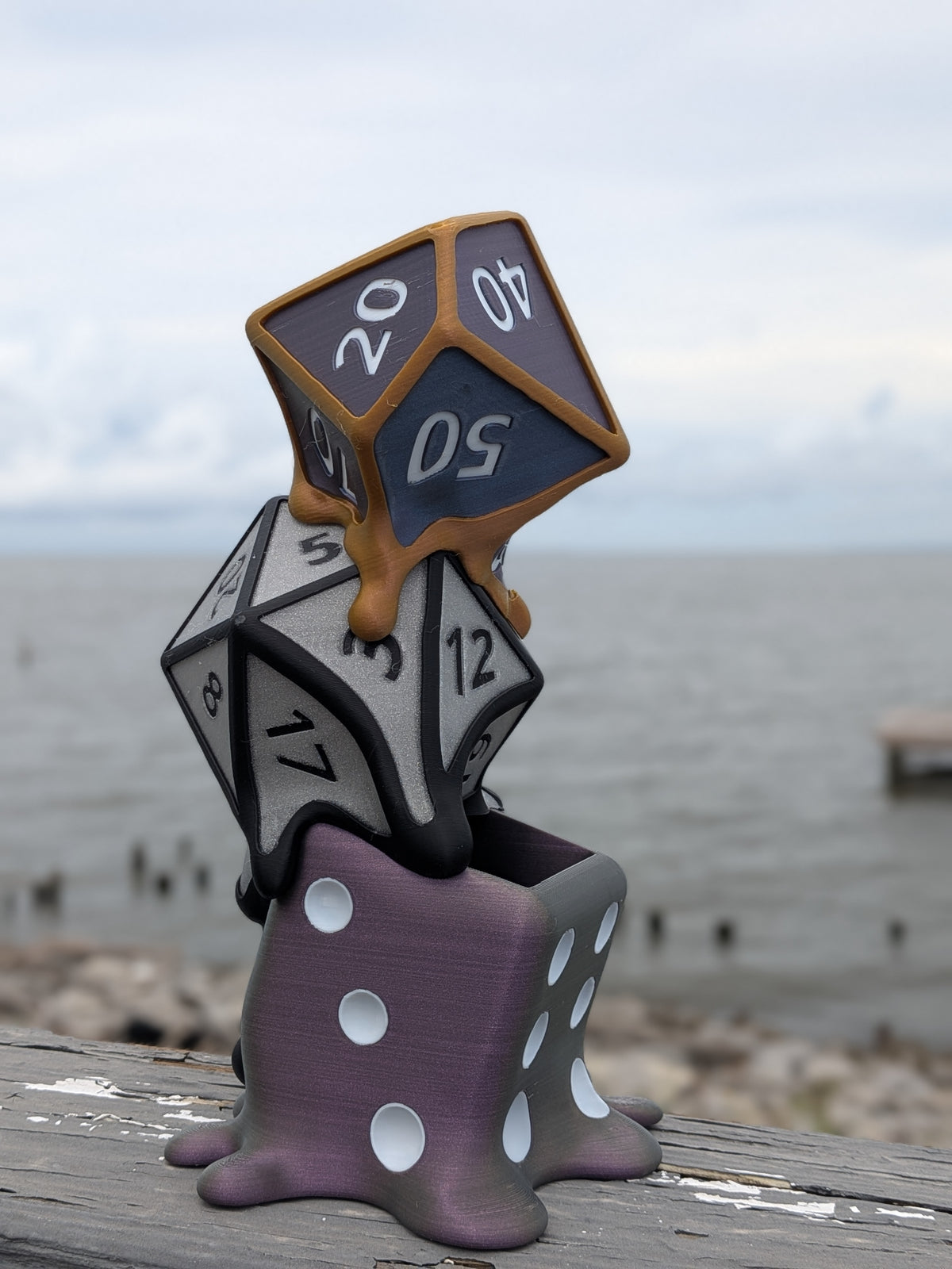 Melting dice planter, close-up of the D6 die numbers at the base