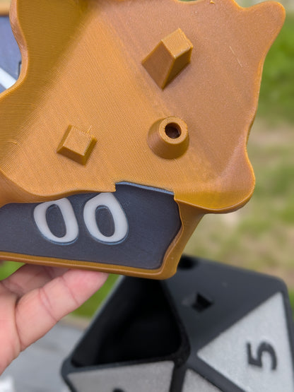 Melting dice planter, close-up of the D100 die at the top