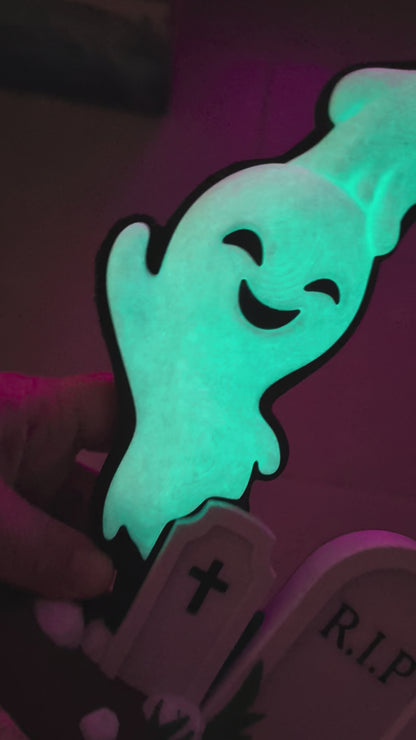 Glow in the Dark Ghost Wreath | UV Reactive Halloween Decor | 3D Printed Ghost Wreath | Indoor Halloween Wall Decor