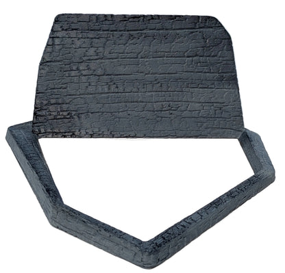 Pentagon-shaped wall shelf, dark charcoal textured backing panel and frame