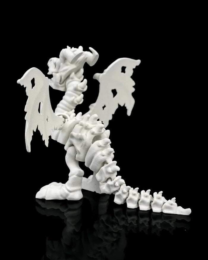 Articulated dragon skeleton, three-quarter view showing full pose