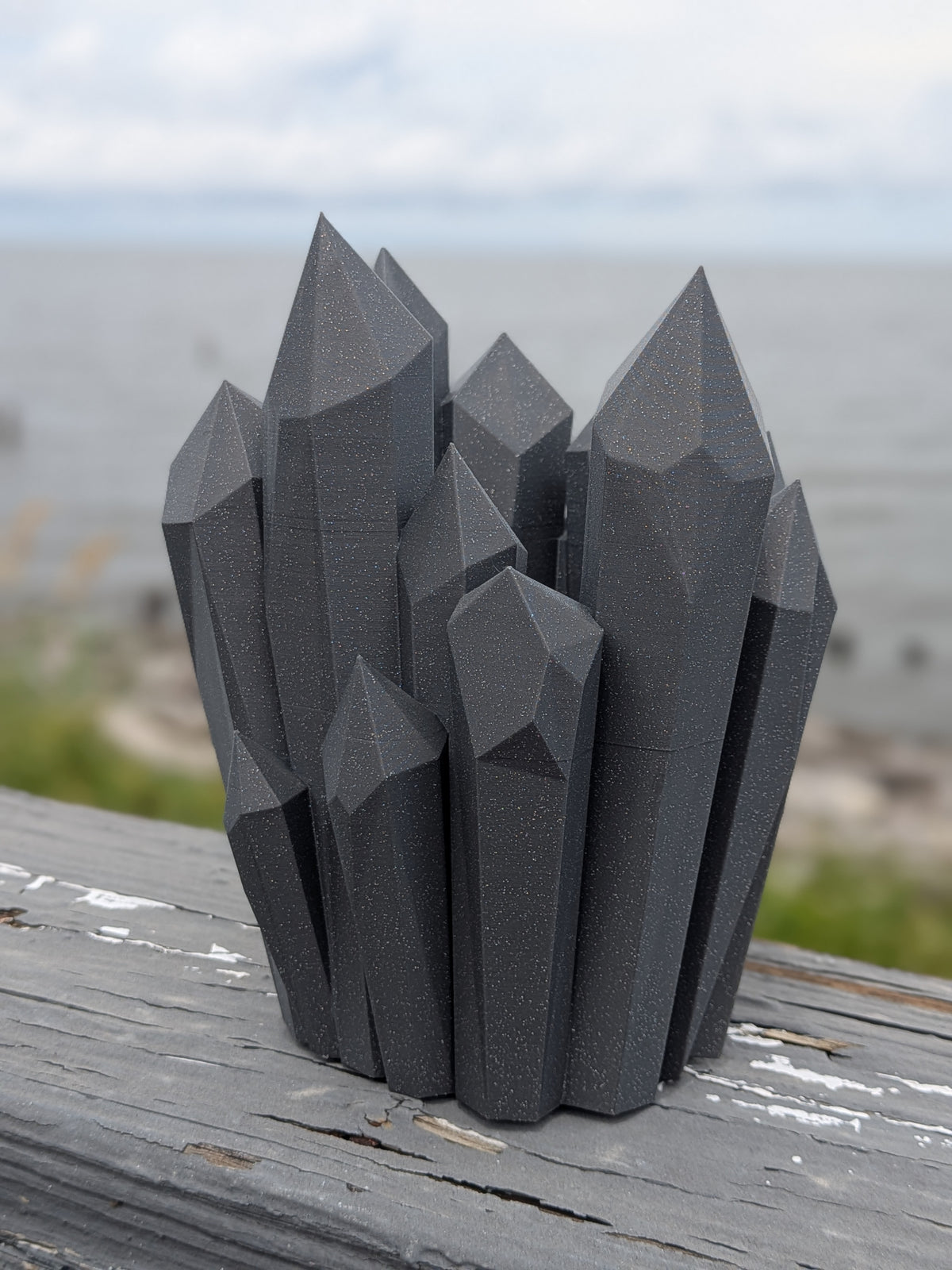 Crystal cluster vase, angled view showing facet detail