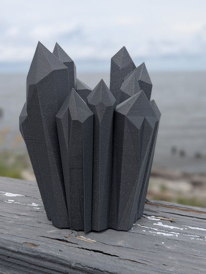Crystal cluster vase, side view